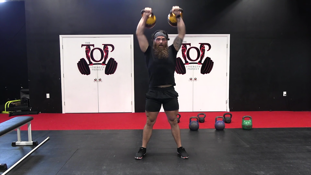 Two Hand Overhead Kettlebell Press Strong And Fit